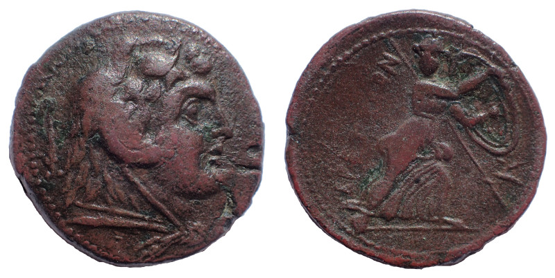 Bruttium, Brettii Double unit circa 211-208, Æ 26mm. 14.4 gm. Obv: Head of Hercu...