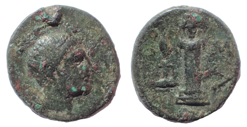 Thrace, Sestos, c. 310-290 BC. Ae 18 mm. 4.5 gm. Obv: Male, youthful head wearin...