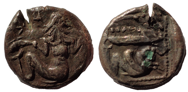 Phoenicia, Arados AR Fouree Tetrobol. Uncertain king, circa 400-380 BC. 15 mm. 2...