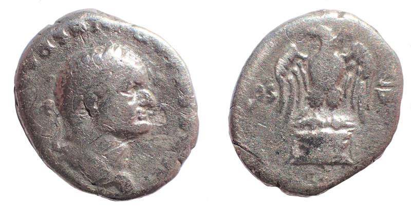 Vespasian. AD 69-79. AR Denarius 17 mm. 2.8 gm. Rome mint. Struck AD 76. Obv: La...