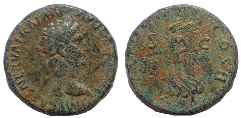 Trajan. AD 98-117. Æ As 27 mm, 12.1 gm. Rome mint. Struck AD 98. Obv: Laureate h...