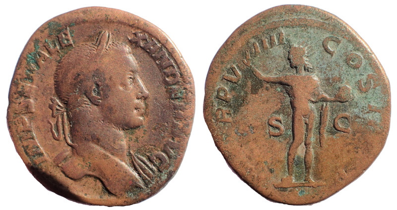 Severus Alexander, 222-235 AD. Æ Sestertius, 29 mm, 25.84 gm. Rome mint, 230 AD....