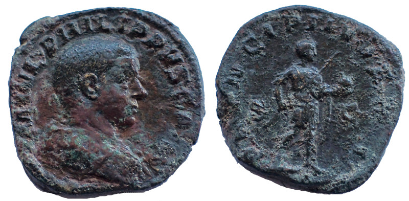 Philip II. As Caesar, AD 244-247. Æ Sestertius 30 mm. 19.6 gm. Rome mint, 3rd of...