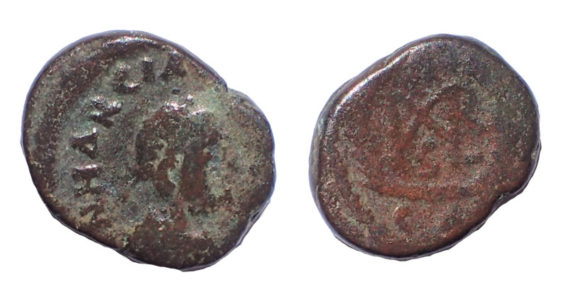 Marcian. 450-457 AD. AE Nummus 0.4 gm. 10mm. Uncertain mint. Obv.: blundered leg...