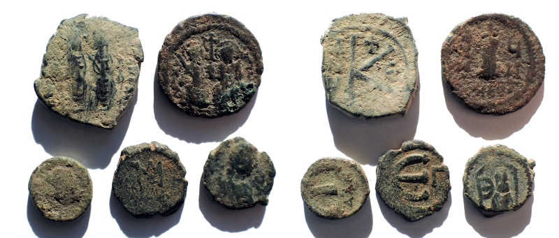 Lot of 5 late Roman (Byzantine) bronze coins.