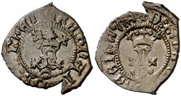 Reyes Católicos. Burgos. 1 blanca. (Cal. tipo 265, falta var) (Seb. 74). 1,58 g. Cospel irregular. (MBC+).