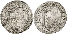 Reyes Católicos. Burgos. 1 real. (Cal. 283). 3,35 g. Anterior a la Pragmática. Corona del anverso con entramado interior. Rara. MBC+.