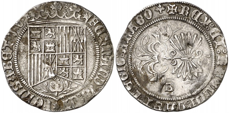 Reyes Católicos. Burgos. 1 real. (Cal. 288 var). 3,24 g. Dos pequeñas incisiones...