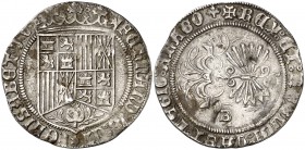 Reyes Católicos. Burgos. 1 real. (Cal. 288 var). 3,24 g. Dos pequeñas incisiones en reverso. (MBC).