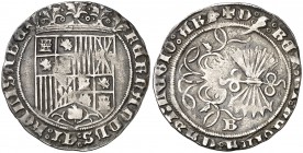 Reyes Católicos. Burgos. 1 real. (Cal. 289 var). 3,32 g. Escasa. MBC.