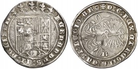 Reyes Católicos. Burgos. 1 real. (Cal. 290). 3,22 g. Escudo estrecho. Levísima grieta. Escasa. MBC-.