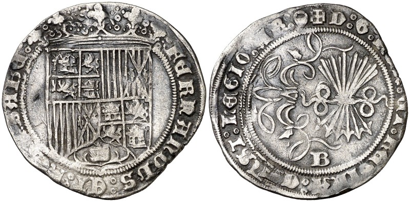 Reyes Católicos. Burgos. 1 real. (Cal. 290). 3,28 g. Escudo estrecho. Escasa. MB...