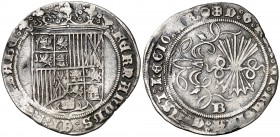 Reyes Católicos. Burgos. 1 real. (Cal. 290). 3,28 g. Escudo estrecho. Escasa. MBC-.