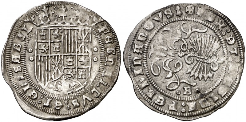 Reyes Católicos. Burgos. 1 real. (Cal. falta). 3,32 g. El nombre del rey en anve...