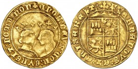 Reyes Católicos. Burgos. Castellano. (Cal. 24). 4,46 g. Punto en el centro del escudo. Extraordinariamente rara. MBC-/MBC.