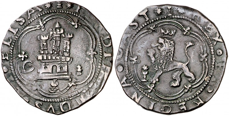 Reyes Católicos. Cuenca. 4 maravedís. (Cal. 566) (Seb. 292). 9,76 g. Estrella de...