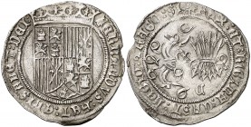 Reyes Católicos. Cuenca. 1 real. (Cal. 308 var). 3,41 g. Escudo estrecho. Limpiada. Rara y más así. EBC-.