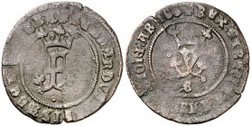Reyes Católicos. Granada. 1 blanca. (Cal. tipo 274, falta var) (Seb. 586). 1,66 g. Escasa. MBC-/BC+.