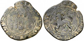 Reyes Católicos. Granada. 4 maravedís. (Cal. 595 var) (Seb. 555 var). 6,96 g. Sin granada bajo el castillo. BC+/MBC-.