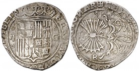 Reyes Católicos. Granada. 2 reales. (Cal. 238 var). 6,78 g. Haz de 7 flechas. Ex Áureo & Calicó 28/01/2009, nº 486. MBC-.