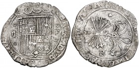 Reyes Católicos. Granada. 2 reales. (Cal. 239 var). 6,45 g. Rayitas en reverso. Limpiada. (MBC-).