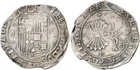 Reyes Católicos. Granada. 2 reales. (Cal. 239 var). 6,63 g. Ligera doble acuñación en anverso. MBC+.