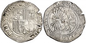 Reyes Católicos. Granada. 2 reales. (Cal. 245). 6,89 g. La leyenda del reverso comienza a las 9h del reloj. MBC-.