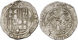 Reyes Católicos. Granada. 2 reales. (Cal. tipo 198, falta var). 6,90 g. Escudo de Sicilia sin aspas. MBC-.