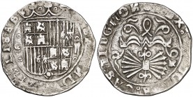 Reyes Católicos. Granada. 2 reales. (Cal. 249). 6,74 g. Águilas afrontadas en las armas de Sicilia. MBC-.