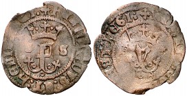 Reyes Católicos. Sevilla. 1 blanca. (Cal. 653) (Seb. 753 var). 0,75 g. Roeles entre los adornos de las iniciales. MBC-/BC+.