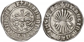 Reyes Católicos. Sevilla. 1/2 real. (Cal. 474 var). 1,65 g. Sin el título REX. Bella. Rara así. EBC-.