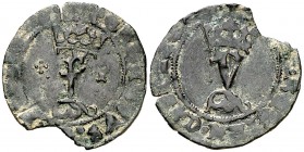 Reyes Católicos. Toledo. 1 blanca. (Cal. tipo 286, falta var) (Seb. 882) (López B-198, mismo ejemplar). 0,88 g. Defecto de cospel. (MBC+).