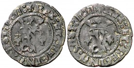 Reyes Católicos. Toledo. 1 blanca. (Cal. ¿675?) (Seb. 869). 1,13 g. Sin el nombre de los reyes. Muy rara. MBC-.