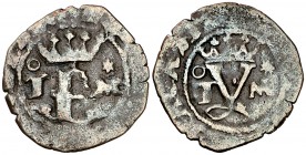 Reyes Católicos. Toledo. 1 blanca. (Cal. tipo 286, falta var) (Seb. 829). 1,14 g. Escasa. MBC-.