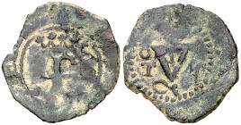 Reyes Católicos. Toledo. 1 blanca. (Cal. tipo 286, falta var) (Seb. 834). 0,83 g. MBC-.