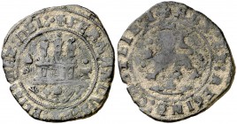 Reyes Católicos. Toledo. 2 maravedís. (Cal. tipo 285, falta var) (Seb. 783 var) (López B-391, mismo ejemplar). 3,90 g. Sobre el castillo . Pátina verd...