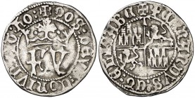 Reyes Católicos. Toledo. 1/2 real. (Cal. 487). 1,59 g. Anterior a la Pragmática. Leones sin corona. Rara. MBC-.