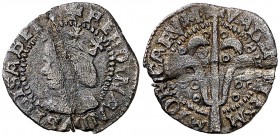Reyes Católicos. Valencia. 1 diner. (Cal. falta) (Cru.V.S. 1216) (Cru.C.G. 3127). 0,53 g. Doblada. Rara. (MBC-).