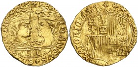 Reyes Católicos. Valencia. Ducado. (Cal. 161) (Cru.C.G. 3112). 3,48 g. Estrella y corona entre los bustos, C/C en exergo. Extraordinariamente rara, el...