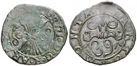 Reyes Católicos. Nápoles. 1 grano. (Cru.C.G. 3193) (MIR. falta). 1,19 g. Rara. BC+/MBC-.
