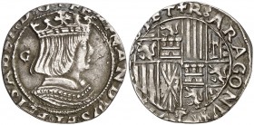 Reyes Católicos. Nápoles. 1 carlino. (Cru.C.G. 3189) (MIR. 116/1). 2,74 g. Algo recortada. Muy rara. (MBC+).