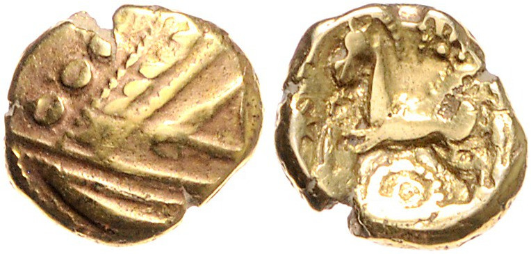 KELTEN, GALLIA BELGICA, AV Stater (100-70 v.Chr.) der Ambiani. Stilisierter, bel...