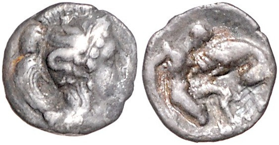 ITALIEN, KALABRIEN / Stadt Taras (Tarent), AR Diobol (325-280 v.Chr.). Behelmter...
