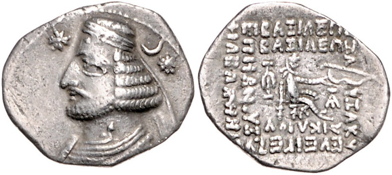 PARTHER, Orodes II., 57-38 v.Chr., AR Drachme, Ekbatana. Diad. Büste, l. Stern, ...