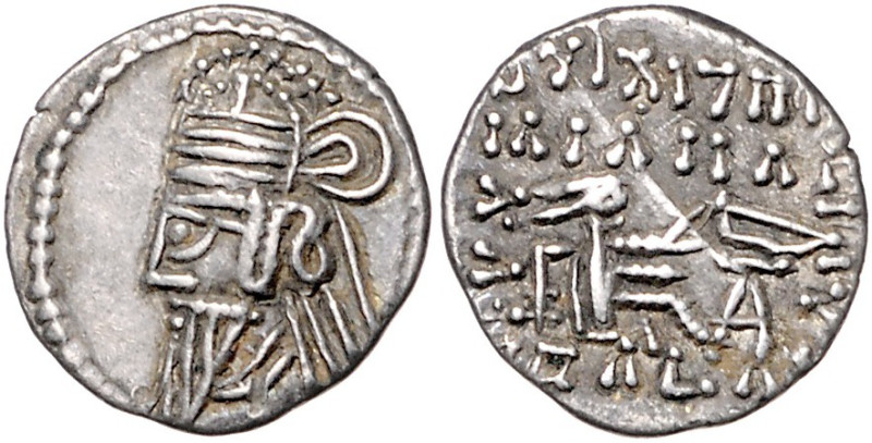 PARTHER, Osroes II., ca. 190, AR Drachme, Ecbatana. Büste mit Tiara l. Rs.Bogens...