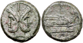 RÖMISCHE REPUBLIK, Anonyme Ausgaben, 211-208 v.Chr., AE As. Belorb. Januskopf, darüber I. Rs.Prora r., oben I, unten ROMA. 34,12g.
selten, ss/f.ss
A...