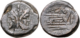 RÖMISCHE REPUBLIK, A. Caecilius, 169-158 v.Chr., AE As, Rom. Januskopf. Rs.Prora r., darüber A.CAE, darunter ROMA. 27,92g.
f.ss
Alb.653; Cr.174/1