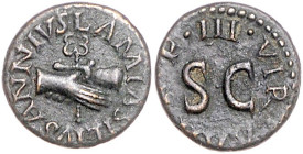 RÖMISCHES REICH, Augustus, 27 v.-14 n.Chr., AE Quadrans, Rom (9 v.Chr.) LAMIA SILIVS ANNIVS um Handschlag mit Caduceus. RS.III.VIR.AAA.FF. um SC. 2,93...