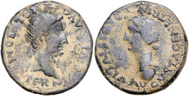 RÖMISCHES REICH, Augustus, 27 v.-14 n.Chr., posthum unter Tiberius, 14-37, AE 34, Hispania Ulterior, Stadt Romula. Büste mit Strahlenkr. n.r., PERM DI...