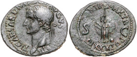 RÖMISCHES REICH, Tiberius, 14-37, AE As TRP XXXVII =36-37, Rom. Belorb. Kopf l. Rs.Ruder über Globus mit Band, unten kleiner Globus. 9,88g.
ss/ss-vz...